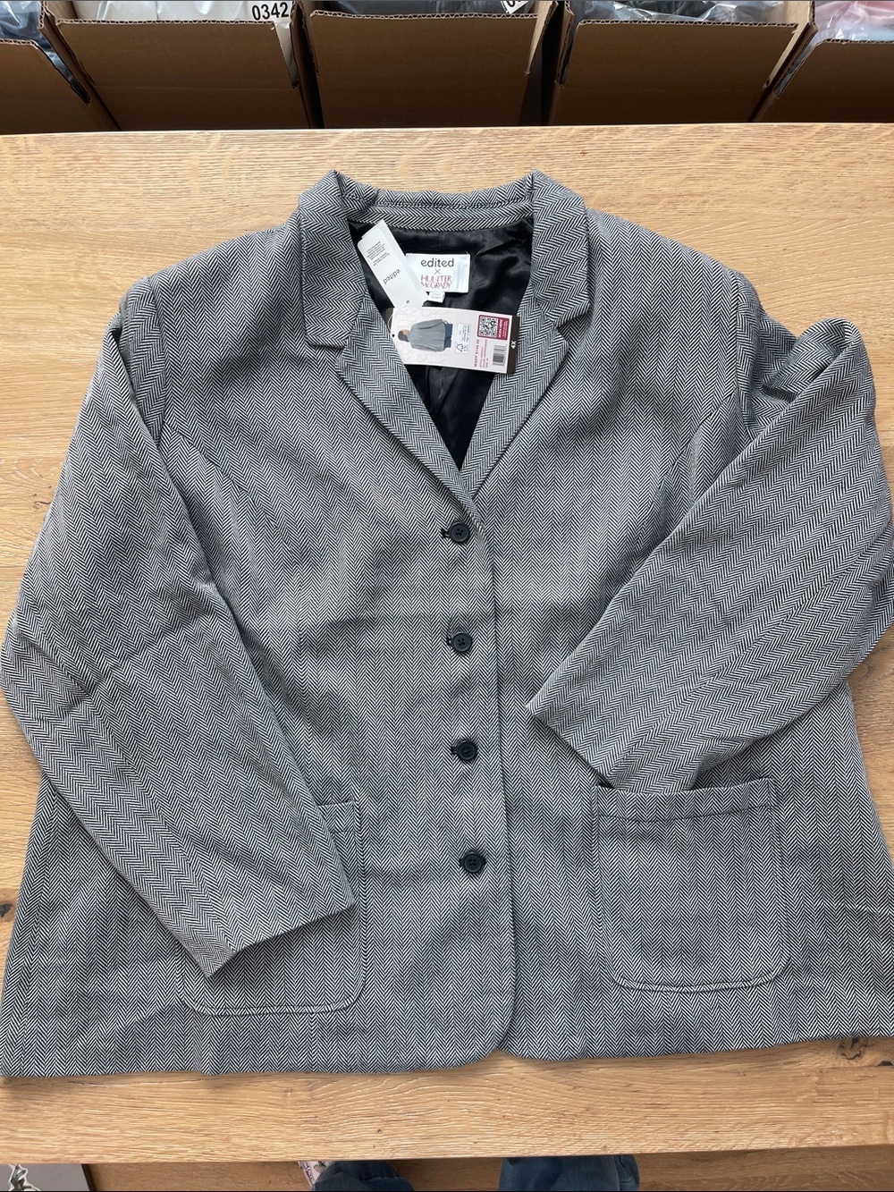 Women's 4XL Gray Textured Button-Front Blazer Jacket